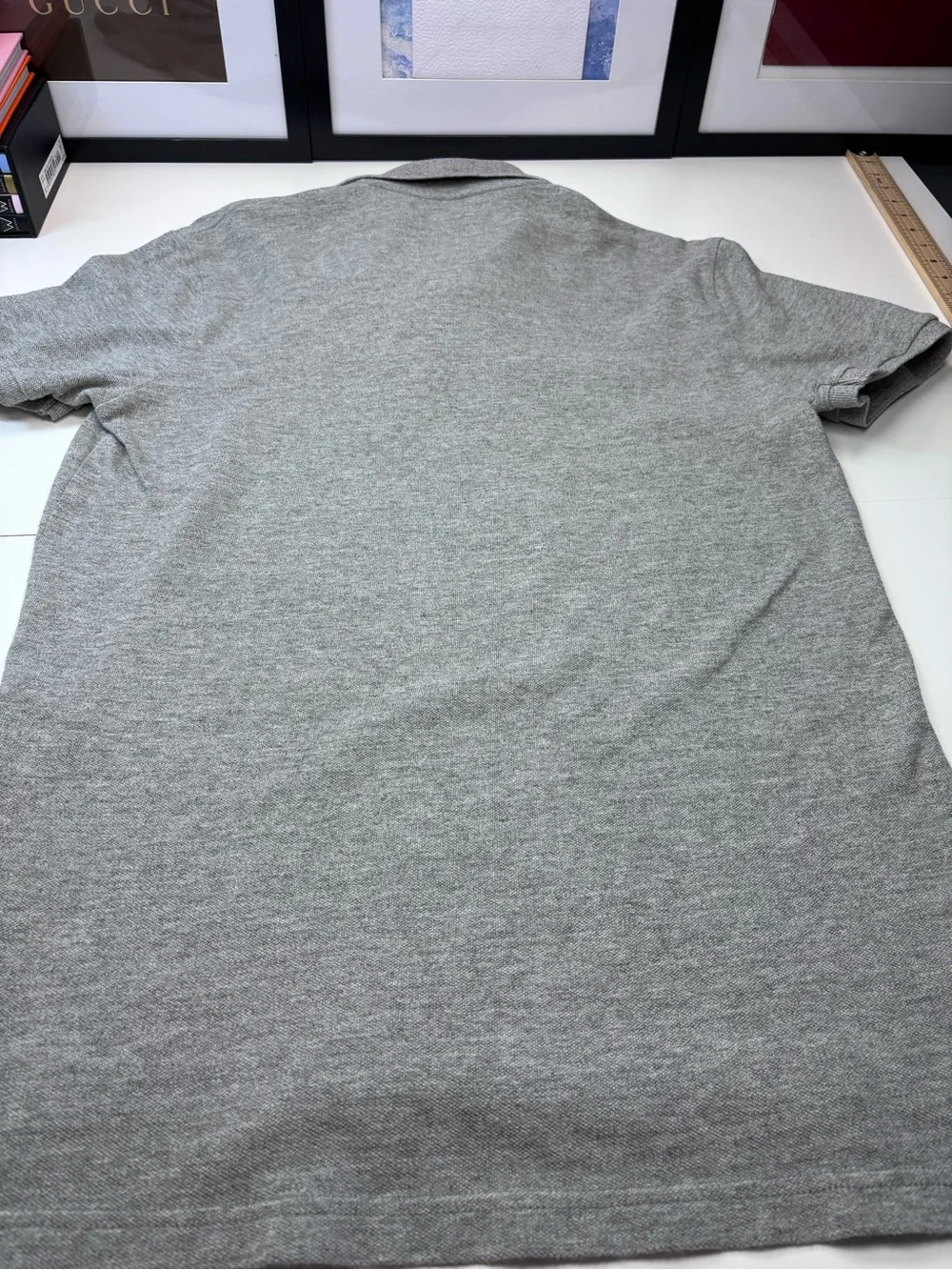 American Eagle Outfitters Classic Fit Heathered Grey Polo with Blue Logo Trim M